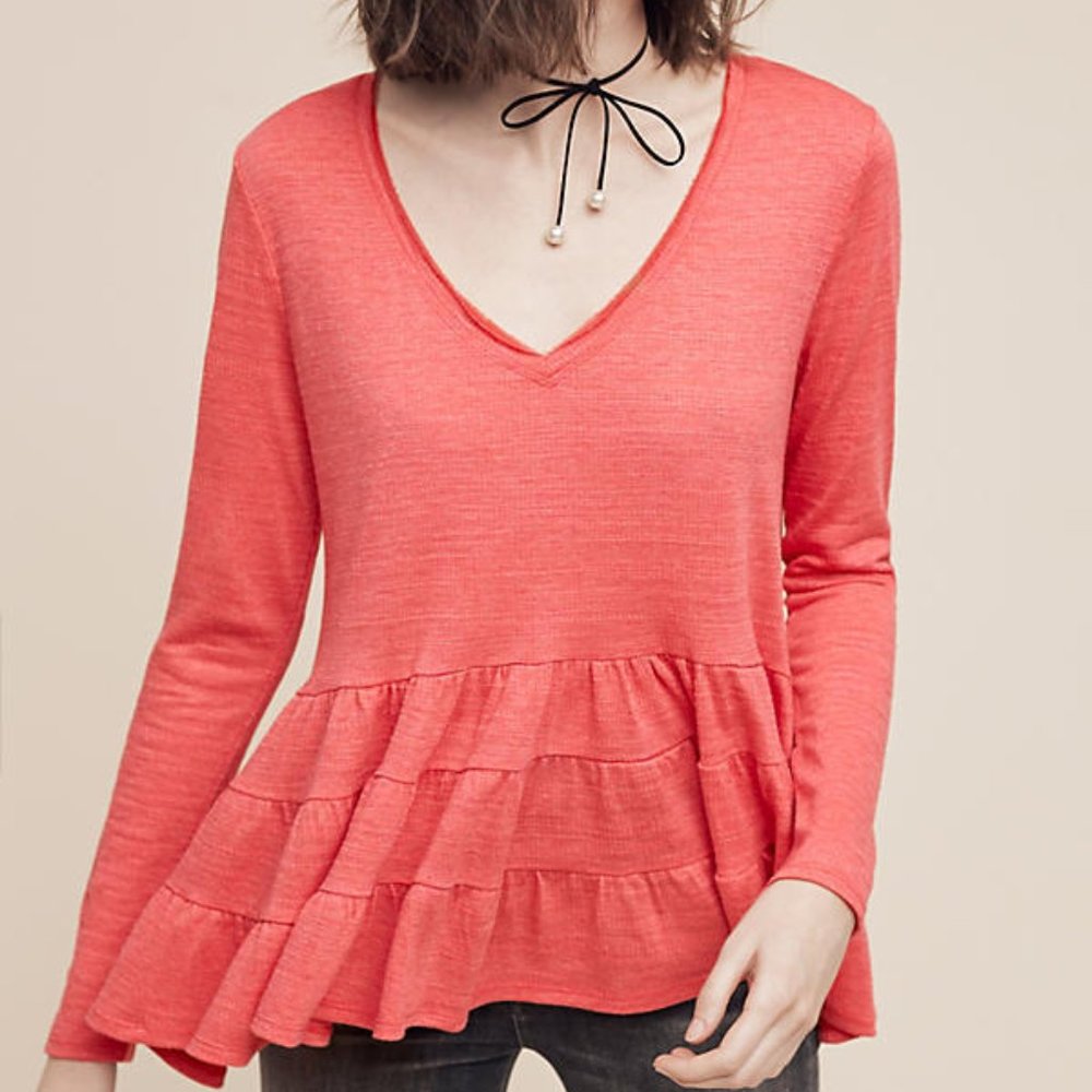 Anthropologie Deletta Rasberry Thea Peplum Blouse
